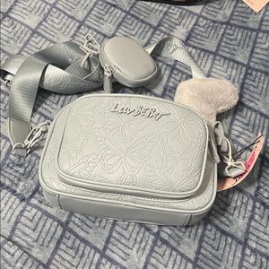 NWT Betsey Johnson Blue Butterfly Embossed Crossbody Bag